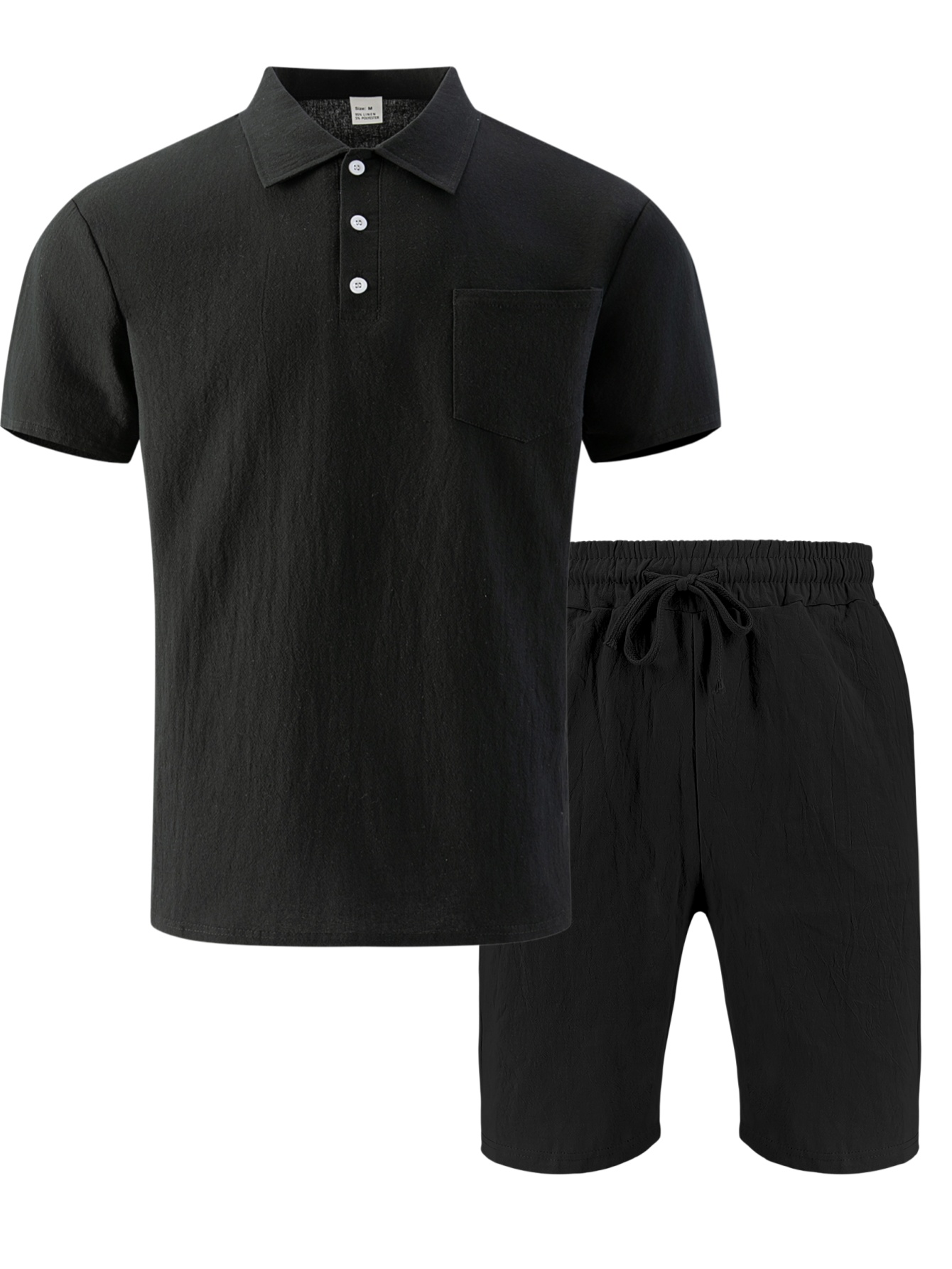 Short Linen Drawstring - طقم رجالي من قطعتين: قميص بولو
