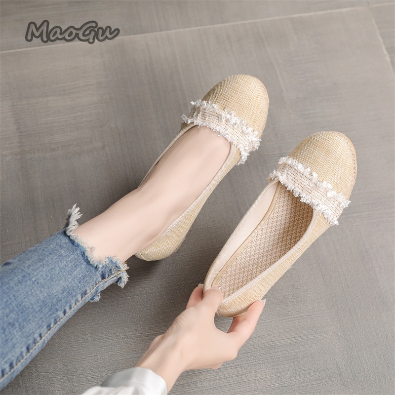Espadrille Slip On - أحذية إسبادريل نسائية بكعب عريض، أحذية
