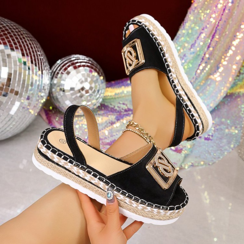 Espadrille Slip On - صنادل نسائية بكعب عالٍ مزينة بالأحجار