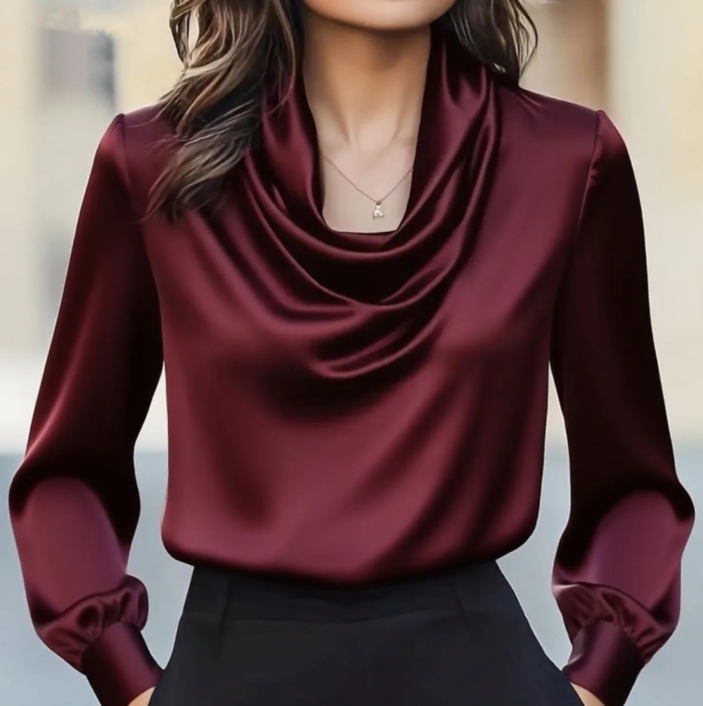 Shirt Camp Collar - أزياء الخريف مزاجه أنيقة بلون بسيط