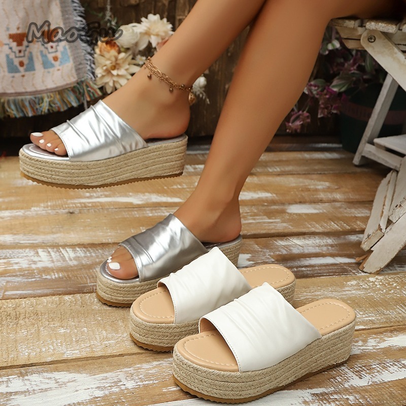 Espadrille Slip On - صنادل نسائية مريحة بكعب ويدج مفتوحة