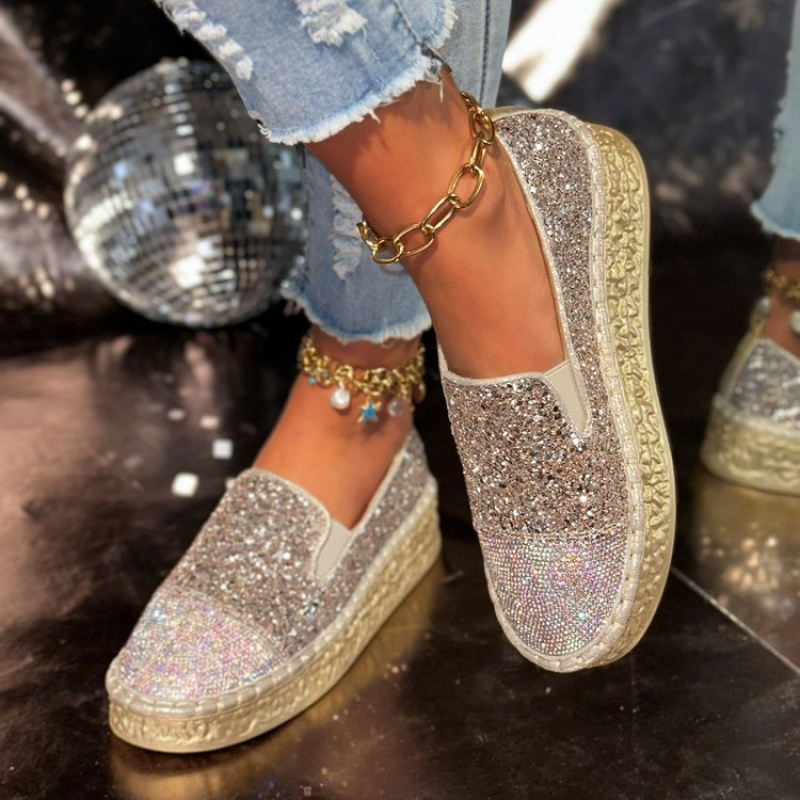 أحذية نسائية فضية لامعة مرصعة  - مراجعة Espadrille Slip On وسعره