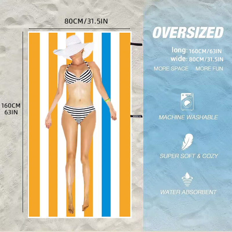 منشفة شاطئ مخططة زاهية الألوان - مراجعة Beach Towel Large وسعره